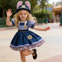 Girl Cosplay Disney Judy Hopps Police Officer Dress Zootopia Bunny Costume Kids Dress Up Halloween Rabbit Dress Outfits