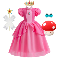Peach Princess Dress For Girl Costume Kids Cosplay Pink Lace Clothes Children Performance Birthday Carnival Party Outfits 2-10T