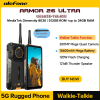 Ulefone Armor 26 Ultra Walkie Talkie 5G Rugged Waterproof Smartphone 120W 15600mAh 200MP NFC RAM Up to 24GB+ ROM 512GB