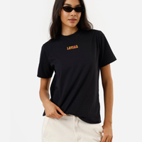 Camiseta feminina de algodão manga curta estampada preta