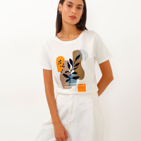 Camiseta de algodão manga curta folhagem off white