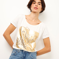 Blusa de viscose folhagem metalizada off white