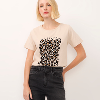 Camiseta de algodão animal print kindness bege
