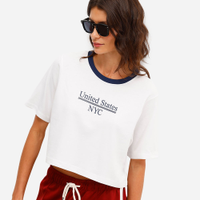 Cropped feminino de algodão united states off white
