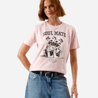 Camiseta feminina de algodão estampada rosa