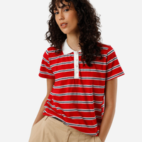 Polo feminina com algodão listrada vermelha
