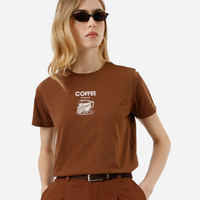 Camiseta feminina de algodão estampada marrom