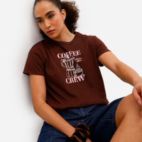 Camiseta feminina de algodão coffee crew marrom