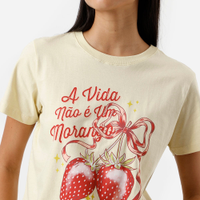 Camiseta feminina de algodão estampada amarela