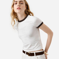 Blusa baby look feminina de algodão básica bicolor off white