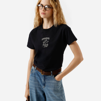Camiseta feminina de algodão estampada preta