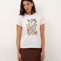 Camiseta de algodão gato com flores off white