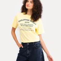 Camiseta feminina de algodão exploring soho amarela