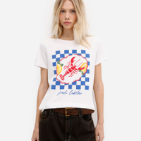 Camiseta feminina de algodão manga curta lagosta off white