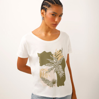 Camiseta de algodão folhagens metalizada off white