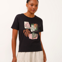 Camiseta de algodão folhagem real not perfect preta