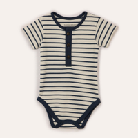Body de algodão peruano infantil decote redondo listrado azul