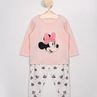 Conjunto Infantil Blusão de Plush Minnie Rosa + Calça Estampada Rosa