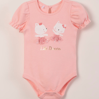 Body infantil manga curta gatinhas rosa