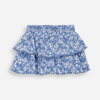 Saia curta infantil de algodão floral texturizada azul