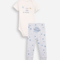Conjunto body e calça baby algodão manga curta planeta azul