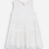 Vestido infantil tule flores off white
