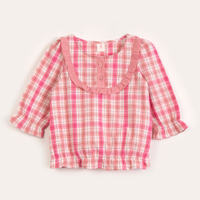 Bata infantil manga longa xadrez rosa