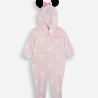 Pijama macacão infantil com capuz minnie rosa