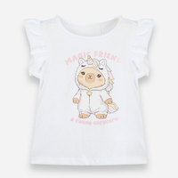 Blusa infantil de algodão com babados capivara off white
