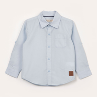 Camisa infantil de algodão manga longa com bolso azul claro