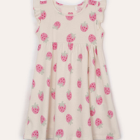Vestido infantil de algodão morangos bege