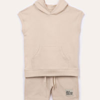 Conjunto de moletinho infantil manga curta com capuz kaki