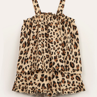 Conjunto infantil regata animal print e short marrom