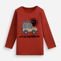 Camiseta infantil de algodão manga longa jipe texturizada vermelho