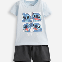 Conjunto infantil manga curta stitch azul