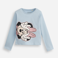 Blusa infantil de algodão manga longa minnie com glitter azul