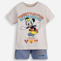Conjunto infantil de algodão mickey bege