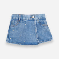 Short saia infantil jeans bordado azul