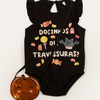 Body infantil fantasia manga curta halloween com bolsa preto