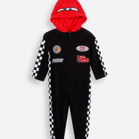 Pijama macacão infantil com capuz carros preto