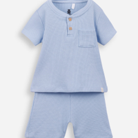 Conjunto curto infantil de algodão texturizado azul