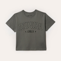 Camiseta de algodão juvenil new york com pérolas cinza
