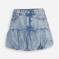 Saia curta infantil balonê jeans azul