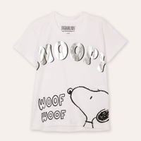 Camiseta de algodão juvenil snoopy metalizada off white