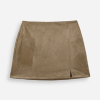 Saia curta juvenil com mini fenda suede bege