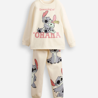 Pijama longo infantil moletinho stitch off white