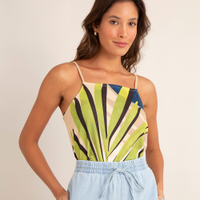 Blusa halter neck estampa folhagem bege