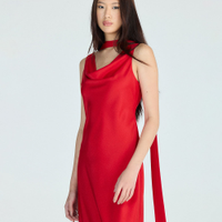 Vestido longo feminino acetinado decote degadê vermelho