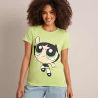 Camiseta de algodão manga curta decote redondo estampa docinho verde claro
