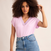 Blusa manga curta japonesa decote v lilás